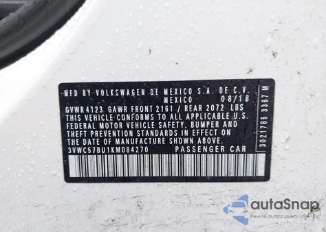 2019 Volkswagen Jetta S/Se/R-Line из США, поврежденный, VIN 3VWC57BU1KM084270